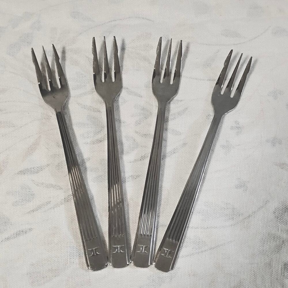 4 Hilton Hotel Cocktail Forks 6" Northland Oneida Stainless Vintage